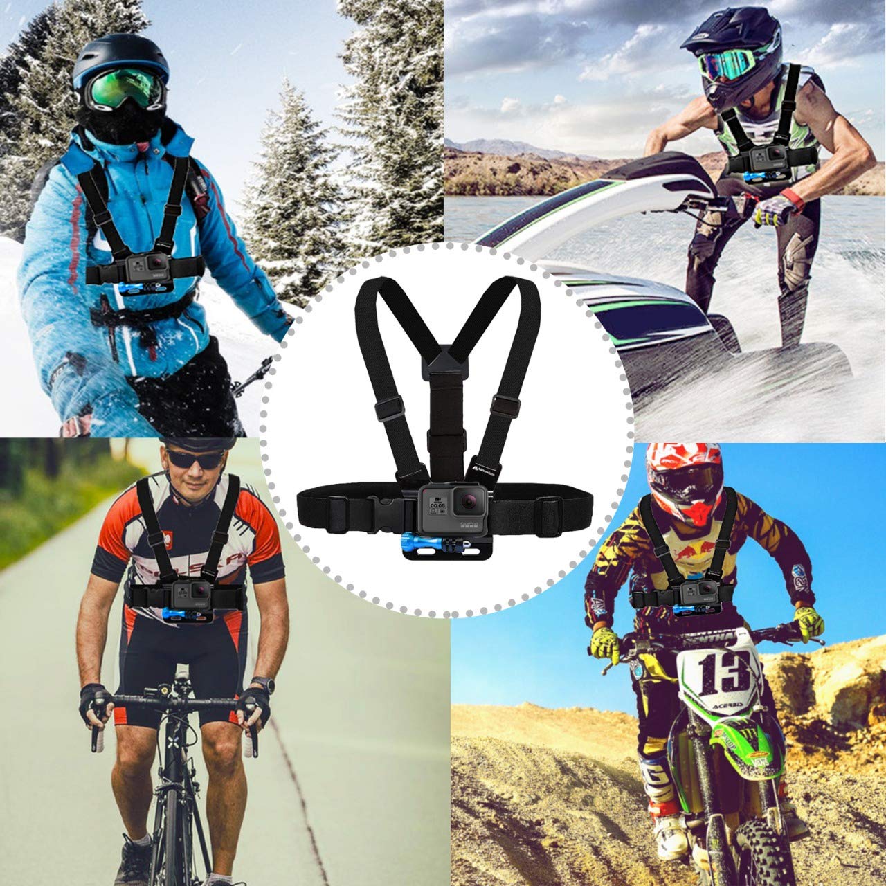 Chest Mount Chesty Harness Strap For Gopro Hero 13 12 11 10 9 8 7 6 5 4 Session 3 2 Max Black Silver & Akaso Ek7000 Sjcam Action Camera Adjustable Vest & Body Holder Accessories Kit